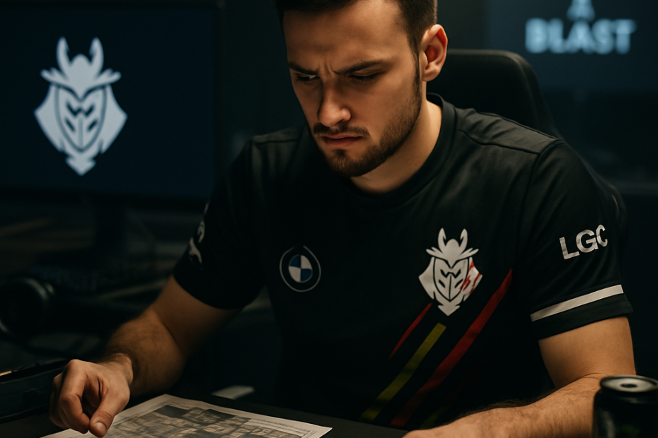 G2 esports team member preparing for BLAST tournament in a gaming room