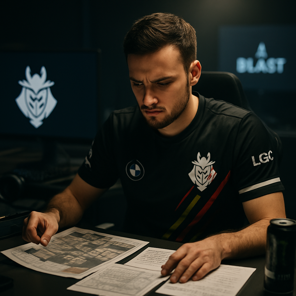 G2 esports team member preparing for BLAST tournament in a gaming room